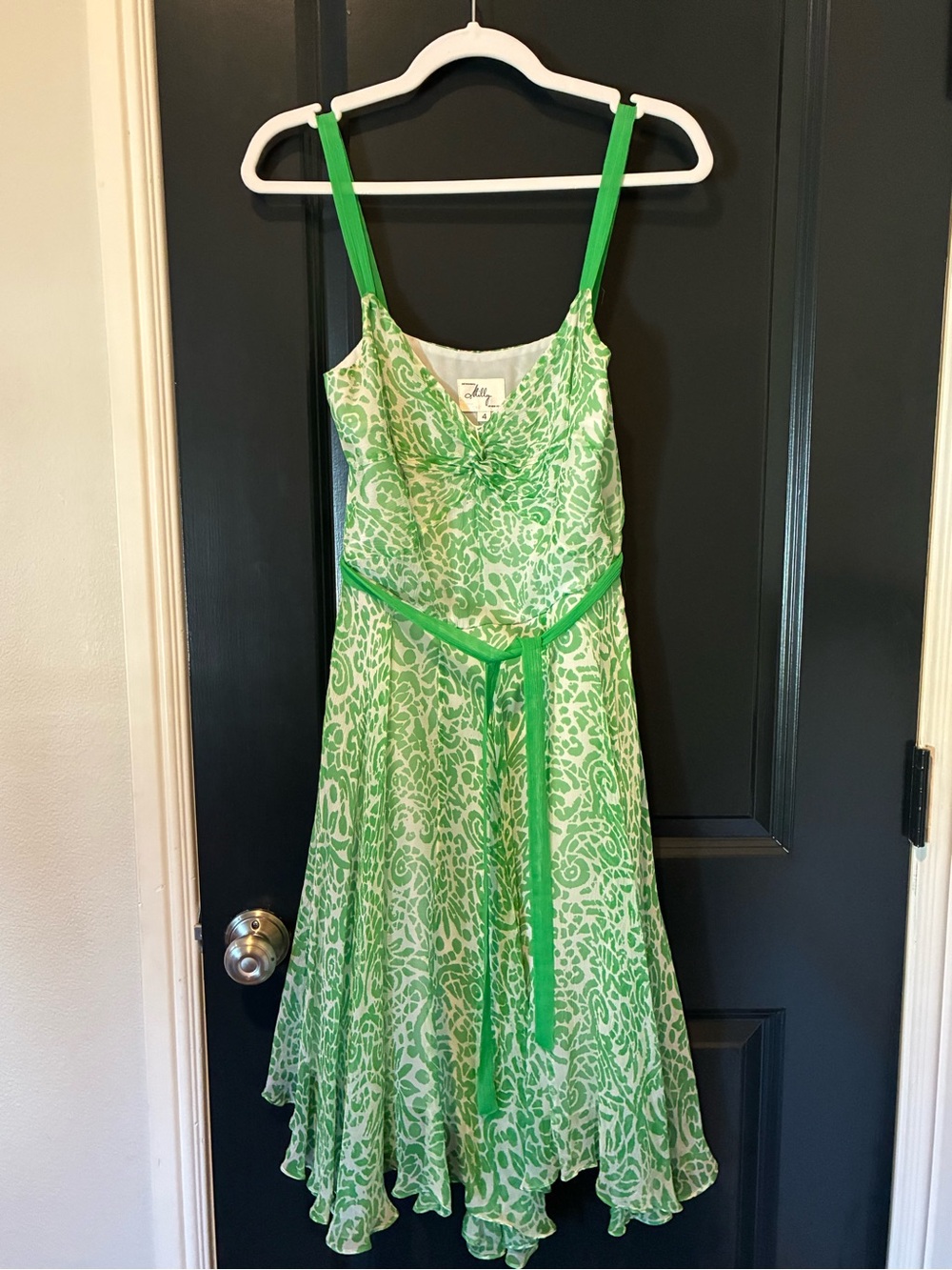 Milly of NY Green Printed A-Line Sundress with Tie Waist